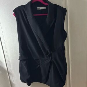 Zara little black cocktail work dress with shoulder pads size XXL